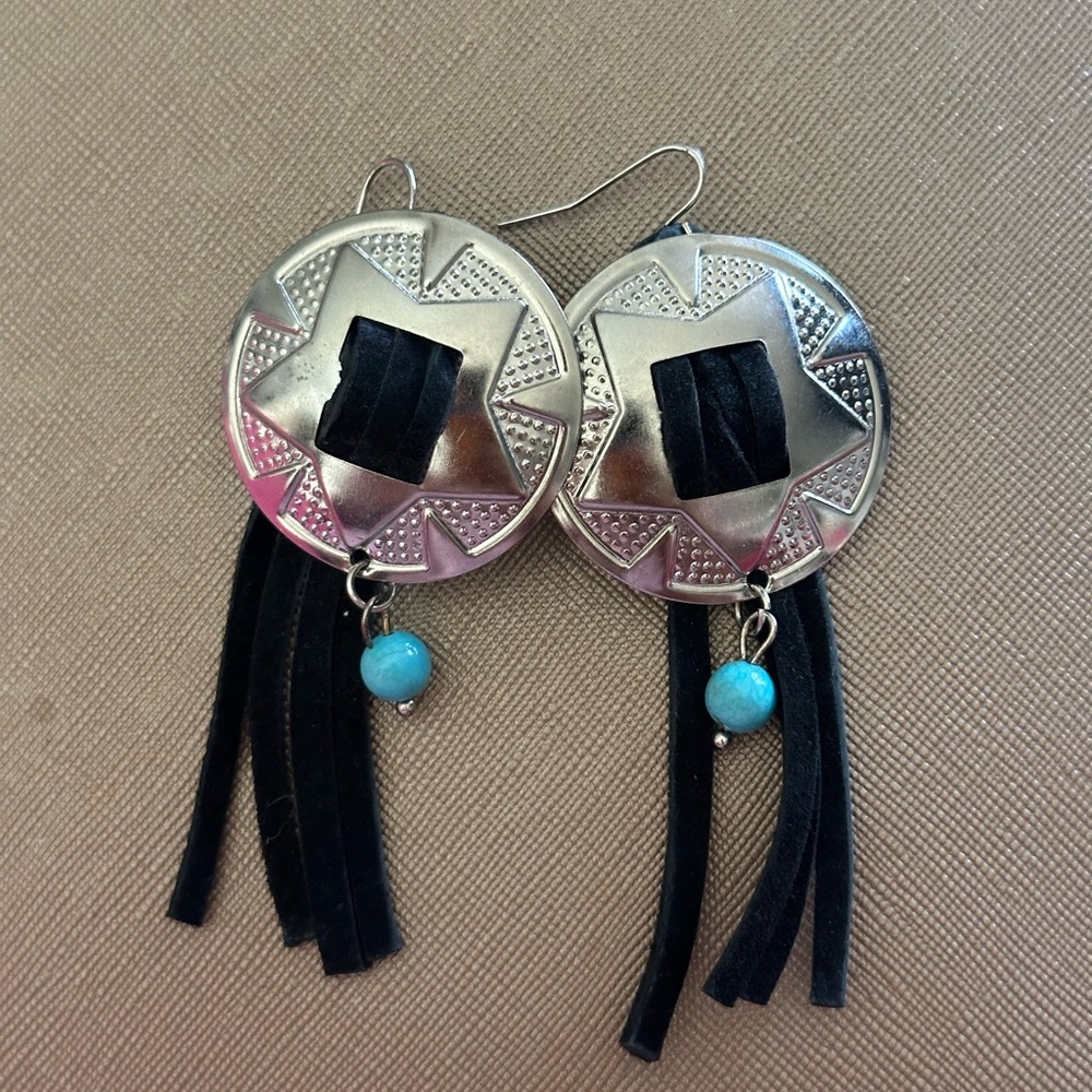 Concho and Leather Earrings
